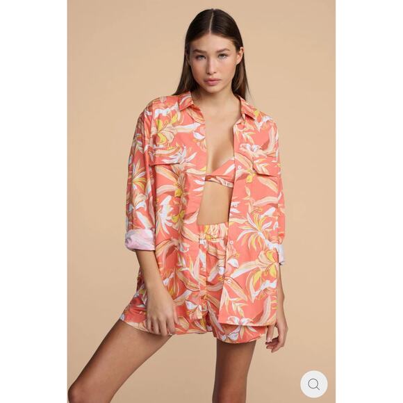 MIKOH Willa Cotton Pullon Shorts in Bora Bora 4WIL1C Papaya Orange NWT sz 1 XS/S - Picture 2 of 10